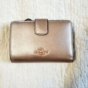 Coach Metallic Rose Gold Zip Around Wallet